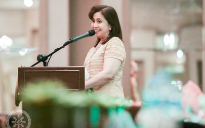 <p>Vice President Leni Robredo speaks at the Integrated Bar of the Philippines Central Luzon regional convention and Mandatory Continuing Legal Education in Mabalacat, Pampanga on May 3, 2018. <em>(Photo courtesy of the Office of the Vice President)</em></p>